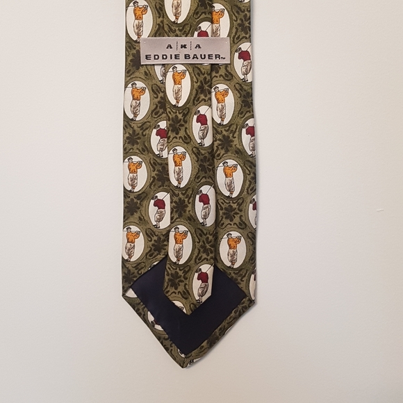 [EDDIE BAUER] Retro Green Golfer Silk Tie - Picture 4 of 5